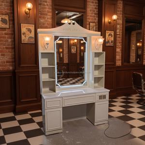 Estación de Barbería Negra Clásica y Duradera con Lavabo y Espejo LED, Múltiples Espacios de Almacenamiento para Lavado de Cabeza en Barberías Masculinas - Product Image 5