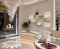 Vitrine à bijoux Boutique Middle Island, cadre en métal, corps en bois, vitrine en verre transparent avec éclairage LED