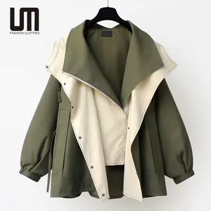 Liu Ming Primavera Outono Novo Produto 2024 Coreano Moda Mulheres Windbreak Solto Jaqueta Com Capuz Comprimento Médio Trench Coat