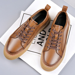 Chaussures plates décontractées pour homme en cuir de vachette véritable rétro personnalisées 2021, confortables et à lacets - Product Image 4