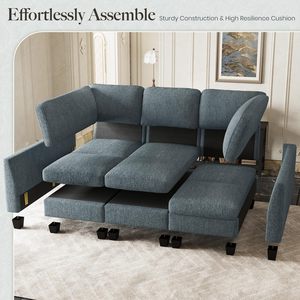 <span class=keywords><strong>Canapé</strong></span>-<span class=keywords><strong>lit</strong></span> modulaire OEM personnalisé avec assise profonde, <span class=keywords><strong>canapé</strong></span> nuage pour salon, bleu-gris - Product Image 5