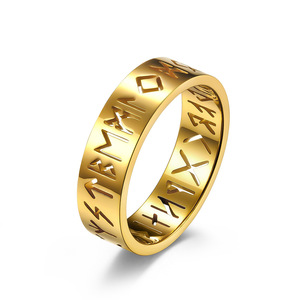 Anillo de compromiso de lujo sencillo con runas vikingas nórdicas, de acero inoxidable hueco, con engaste de bisel, para propuesta de hombre <span class=keywords><strong>y</strong></span> mujer - Product Image 4