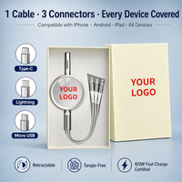 Coffret Cadeau Luxe Moderne 3-en-1 Câble de Charge Rapide USB Multiples Garantie 2 Ans Boîte Souvenirs Imprimée UV Événement Salon Professionnel
