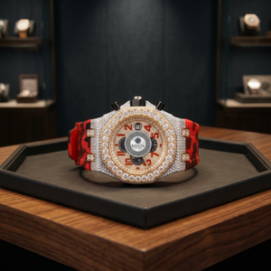 Montre de luxe pour hommes, ronde, à quartz, en acier inoxydable, chronographe analogique, bracelet camouflage rouge, 41mm, bijoux Loista - Product Image 5