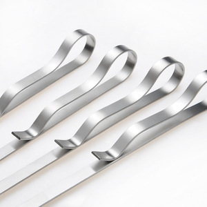 10 pièces/ensemble brochettes de barbecue en acier inoxydable larges bâtons 16.5 pouces de longue longueur ensemble de brochettes en métal plat ensemble d'outils de barbecue réutilisables - Product Image 5