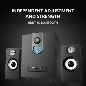 Haut-parleurs d'ordinateur de bureau multimédia actifs 2.1 en bois avec carte audio Bluetooth et subwoofer intégré - Product Image 3