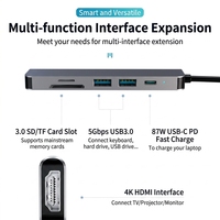 Hub USB-C 6 en 1, HDMI 4K, USB 3.0 5 Gbps, lecteur de cartes SD/TF, charge PD 100 W, adaptateur multiport, station d'accueil pour ordinateur portable, pour PC
