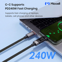 Cable de Carga Rápida Miccell PD 240W 5A Tipo-C a Tipo-C con Cubierta de Nailon Trenzado y Pantalla LED para Teléfono Móvil