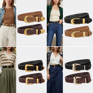 Ceinture pour <span class=keywords><strong>femme</strong></span> LB106, nouveaux styles, en <span class=keywords><strong>velours</strong></span>, cuir véritable, boucle en alliage, décoration en cuir de vache, décontractée, réglable, pour jeans - Product Image 1