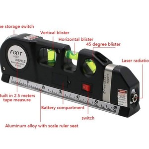 Ruban à mesurer laser Fixit Levelpro 3 de 2,5 m (8 pi) avec interrupteur rétractable et niveau à bulle - Product Image 2