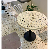 Mesa de Comedor de Terrazo Colorida con Borde Redondeado Estilo Bistro, Mesa de Café de Terrazo Cuadrada Pequeña con Estructura Metálica para Restaurante