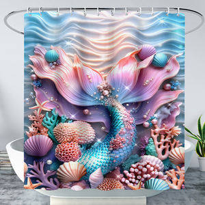 <span class=keywords><strong>Rideau</strong></span> <span class=keywords><strong>de</strong></span> <span class=keywords><strong>douche</strong></span> décoratif pour salle <span class=keywords><strong>de</strong></span> bain, thème tropical, vie marine, impression numérique 3D - Product Image 1