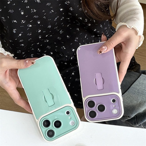 เคสโทรศัพท์แบบมีห่วงคล้องนิ้ว IMD สีพื้น Candy สำหรับ iPhone 17 16 15 Pro Max พร้อมขาตั้งยืดหดได้ ลายพิมพ์  ฝาหลังประดับลูกปัด - Product Image 5