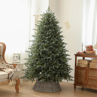 Sapin de Noël artificiel pré-éclairé avec jupe en osier, sapin de pin réaliste floqué pour décoration intérieure de Noël
