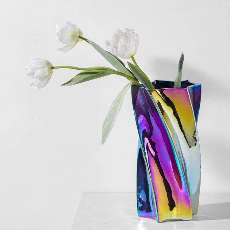 Light luxury personality home living room room flower arrangement decoration dazzle color spiral ceramic vase