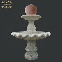 Granit rouge sculpté à la main avec base en marbre blanc Fontaine d'eau flottante