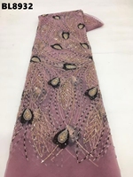 Tissu en dentelle perlée couleur oignon d'Arménie avec paillettes haut de gamme et broderies pour robes de mariée élégantes
