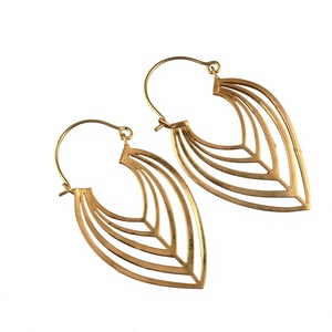 Boucles d'oreilles créoles en laiton plaqué or, style bohème, motif végétal, bijoux de fête pour femme - Product Image 1