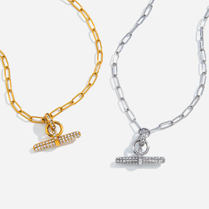 T-Shaped Rhinestone Necklace Zinc Alloy <b>Chain</b> Clavicle Pendant Women's Jewelry Gift Fashion Geometric Design - Product Image 1