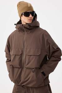 Chaqueta <span class=keywords><strong>Anorak</strong></span> para Hombre con Capucha, <span class=keywords><strong>Impermeable</strong></span>, Cortavientos, Transpirable, Tallas Grandes, Color Café, Estilo Techwear, Media Cremallera, Costuras Selladas, Aislada, 100% Nailon - Product Image 3