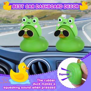 Accesorio para el Tablero del Auto, Sombrero de Rana con Gafas de Sol de Diamantes, Juguete de Goma para Aliviar el Estrés, para Bebés (Verde) - Product Image 4