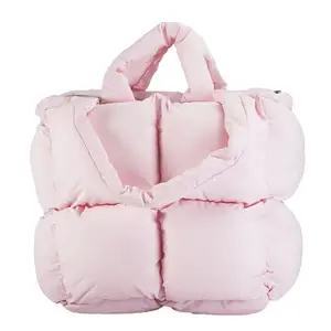 Puffer Tote Bag Women's Glossy Quilted Zipper Closure Puffy Tote Bag Down Padded Shoulder Bag Cute Handbag