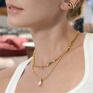 Collar de Moda con Cadenas, Aleación de Zinc, Geométrico, con Circonita Verde Engastada, Regalo Casual - Product Image 3