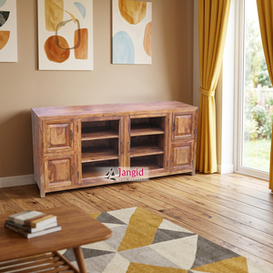 Modular Sheesham Wood <b>Tv</b> <b>Stand</b> <b>Tv</b> Unit Cabinet with 2 Glass Door and 4 Single Door Handcrafted For Home Hotel Farmhouse - Product Image 6