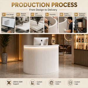 <span class=keywords><strong>Comptoir</strong></span> de réception incurvé blanc moderne <span class=keywords><strong>pour</strong></span> salon de beauté, <span class=keywords><strong>comptoir</strong></span> de bureau en HDF écologique <span class=keywords><strong>pour</strong></span> salon de manucure, caisse personnalisée avec option LED - Product Image 4