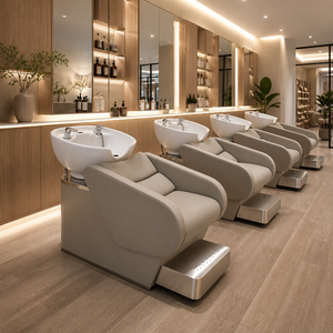 Station de lavage de cheveux pour salon de beauté avec bac en céramique inclinable et siège réglable - Product Image 6