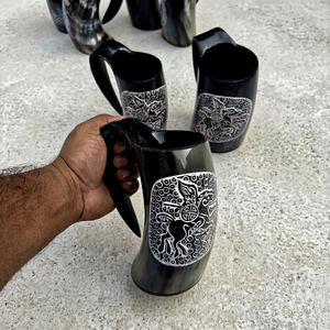 Authentic Ox horn Mug Viking Drinking Horn Mug Custom Hand-Carved Natural Ox Horn Mug Polished <b>Beer</b> Mug for Gift and Barware Mug - Product Image 1
