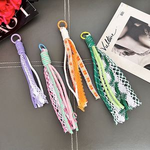 Style Ins Bag DIY Fashion Long Flower <b>Lace</b> Handmade Key Chain <b>Rope</b> Colorful Long Tassel Keychain Mobile Phone Bag Decoration - Product Image 2