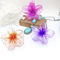 FLY WISH LH099 Ensemble de pinces à cheveux requin en plastique motif Plumeria, tendance, style simple et fleuri, taille et couleur personnalisables, pour les vacances