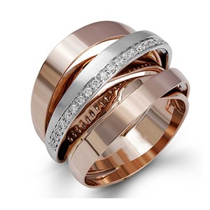 Anello a più strati per donna, bicolore, con design scintillante intarsiato, gioielli alla moda - Product Image 1