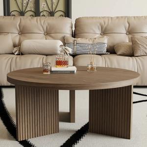 <span class=keywords><strong>Mesa</strong></span> de <span class=keywords><strong>Centro</strong></span> Redonda de <span class=keywords><strong>Estilo</strong></span> Nórdico Minimalista Moderno, <span class=keywords><strong>Mesa</strong></span> de <span class=keywords><strong>Centro</strong></span> de Madera con Base Acanalada para Sala de Estar - Product Image 3