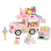 Blocs de construction de camions de nourriture pour animaux, mini-vues de rue, briques pour décoration de bureau, jouet d'assemblage DIY, vente en gros OEM
