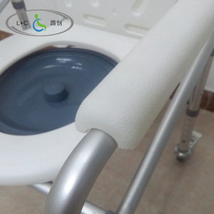 L+C Aluminum Alloy Folding Toilet Chair With <b>Wheels</b> For Elderly And Disabled Hospital Use - Product Image 2