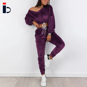 Venta caliente de invierno ropa de gimnasio Sexy cuello en V manga larga de las mujeres de sudaderas con capucha de <span class=keywords><strong>terciopelo</strong></span> - Product Image 2