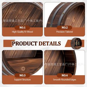 Estante de almacenamiento de barriles de madera, estante redondo montado en la pared para exhibir vino y whisky, para sala de estar, bar, duradero, multiusos - Product Image 1