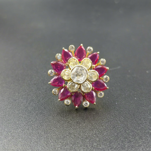 Anillo de cóctel de lujo chapado en rodio de plata 925 ajustable con flor rosa y roja para compromiso y boda |   Proveedor de Joyería de Moda India | - Product Image 1