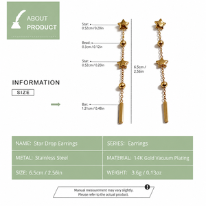 ต่างหูทรงหยดน้ำ สแตนเลสสตีล ชุบทอง 14K แบบสุญญากาศ ต่างหูห้อยโซ่ยาว สีทองและสีเงิน - Product Image 3