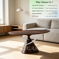 Table à manger en placage MDF de l'usine OKAY Furniture, couleur de placage personnalisée, base conique en forme de sablier, table à manger ovale
