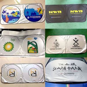 Foldable Front Windshield Sun <b>Shade</b> Polyester UV Sun Heat Car Sun <b>Shades</b> Auto Double Circle Car Sunshade With Custom Logo Print - Product Image 2