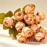 FANSTA Kunstmatige 15-koppige rozenboeket met verbrande rand, vintage verweerde look, zijden bloemen, bruiloft- en huisdecoratie