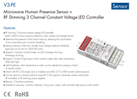 Capteur de présence humaine à micro-ondes Skdyance V3-PE 12-24VDC + Contrôleur LED à tension constante à 3 canaux avec gradation RF
