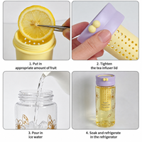 Botella de agua con infusor de frutas de 450 ml, con cesta de té extraíble, correa de silicona para transportar, disponible en stock para bebidas frías y viajes.