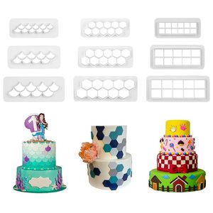 Lixsun kek Cupcake dekorasyon araçları kare altıgen Mermaid kek balık pulu fondan çerez Embosser kesiciler - Product Image 6