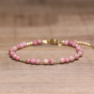 Bracelet délicat en perles de quartz rose naturel, aventurine verte, opale, <span class=keywords><strong>lapis</strong></span>-<span class=keywords><strong>lazuli</strong></span>, avec entretoise dorée, bracelet en cristal de guérison pour femmes - Product Image 1