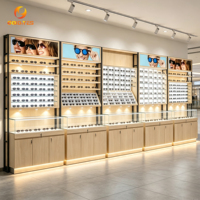 Expositor de Pared Combinado de Madera para Gafas, Set Personalizado de Vitrina para Gafas de Sol con Mostrador de Cristal y Armarios de Almacenamiento con Cerradura