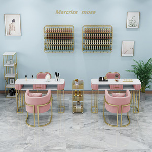 Modernes rosa Nagel Salon Möbel Set Eisen Maniküre Tisch Schrank Schreibtisch Hocker Stuhl Metall Material für Nagels tange - Product Image 2